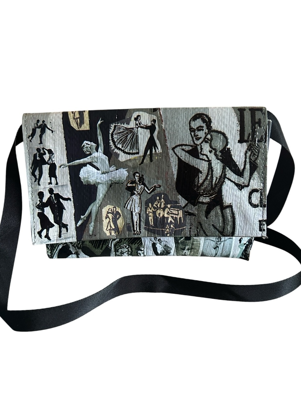 Blue Q Crossbody Bag Grayscale Vintage Dancers Made of Post Consumer Material